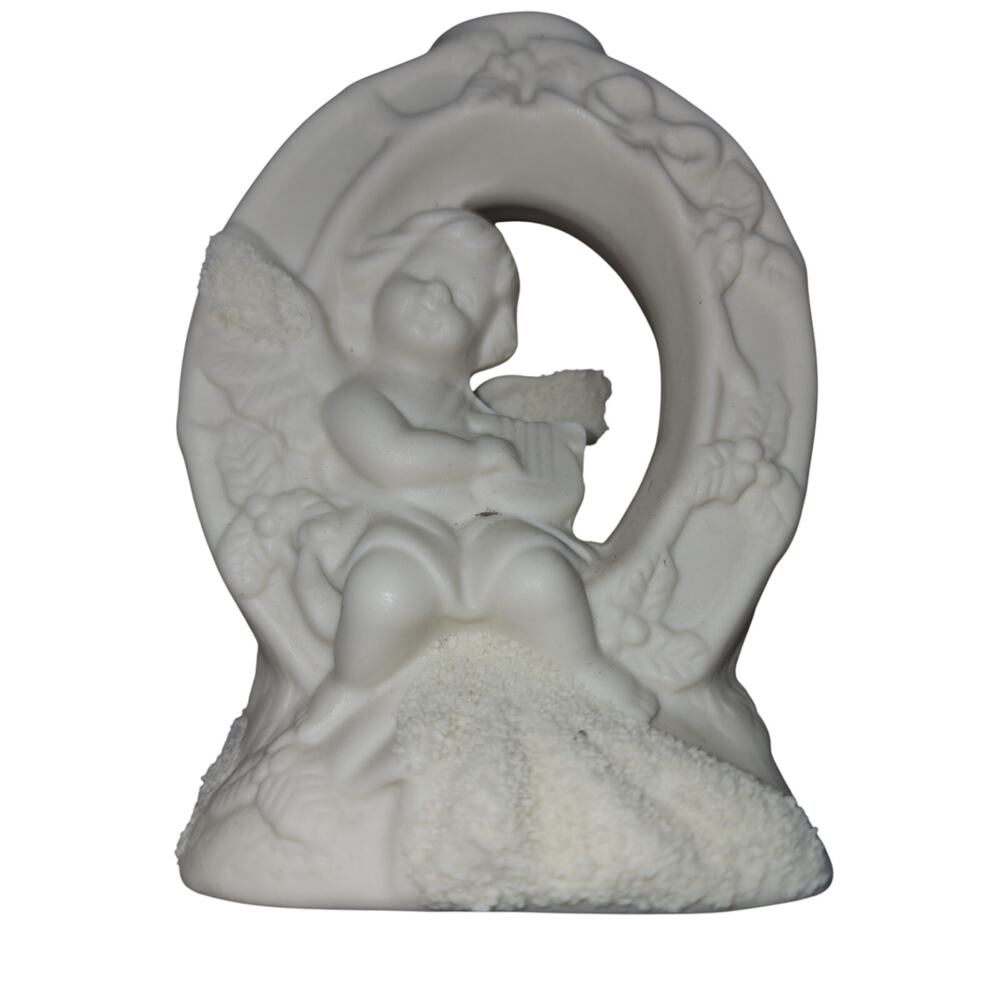 Set of 3 Angel Cherubs White Bisque Porcelain Christmas JOY Candle Holder - Picture 3 of 9
